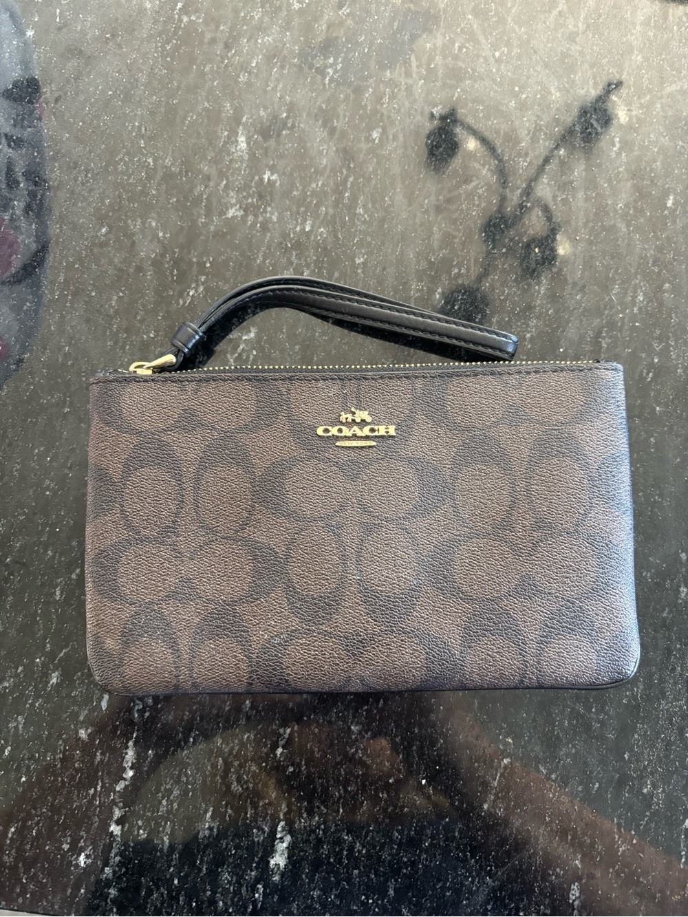 Coach Brown Signature Logo Wristlet with Gold Hardware